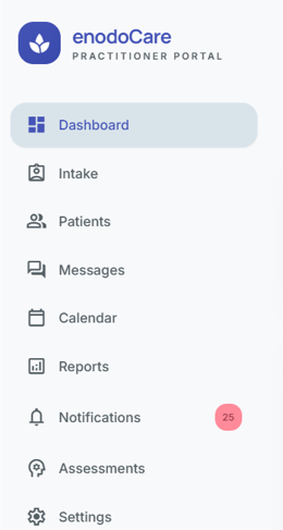 enodoCare practitioner portal sidebar